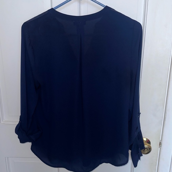 The Limited V-Neck Blouse in navy blue. - Picture 2 of 4
